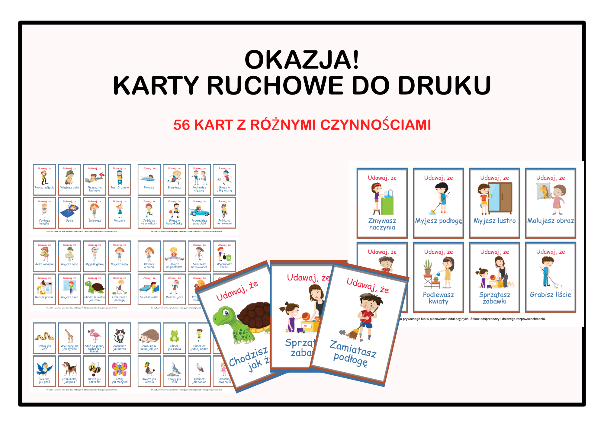 Karty ruchowe dla dzieci do druku – zwierzęta
