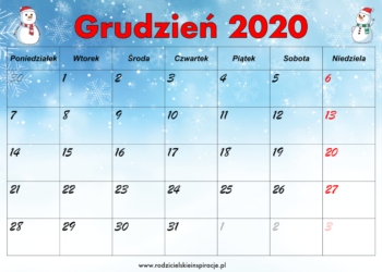 Kalendarz Grudzień 2020 do druku