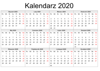 Kalendarz 2020 do druku