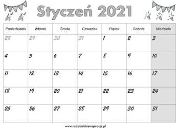 Kalendarz Styczeń 2021 do druku