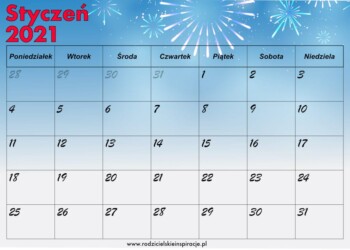 Styczeń 2021 - kalendarz do druku kolorowy