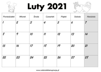 Kalendarz Luty 2021 do druku