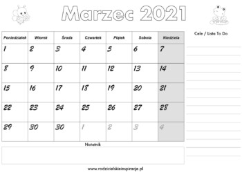 Planer marzec 2021 - kalendarz do druku
