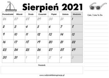 Kalendarz sierpień 2021