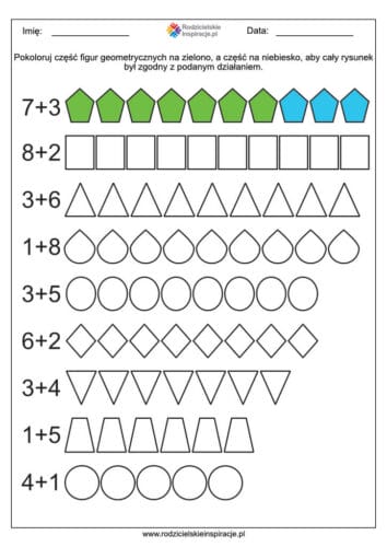 dodawanie do 10 przedszkole karty pracy