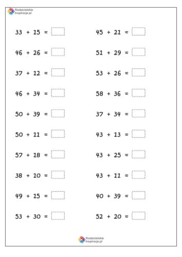 dodawanie do 100 karty pracy 10