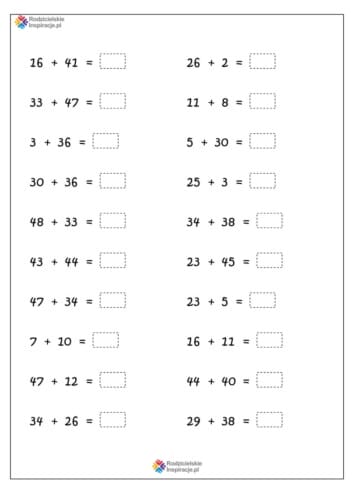 dodawanie do 100 karty pracy