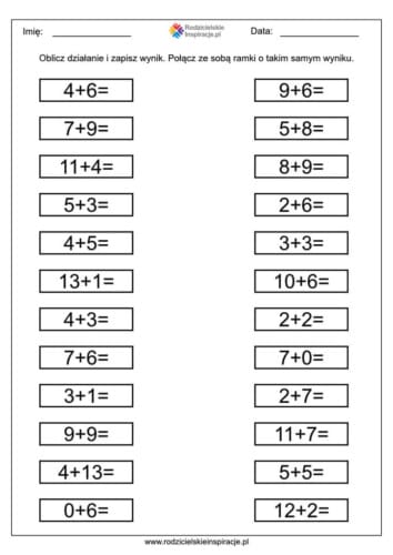 dodawanie do 20 karty pracy 1
