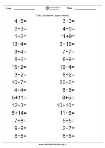 dodawanie do 20 karty pracy 3