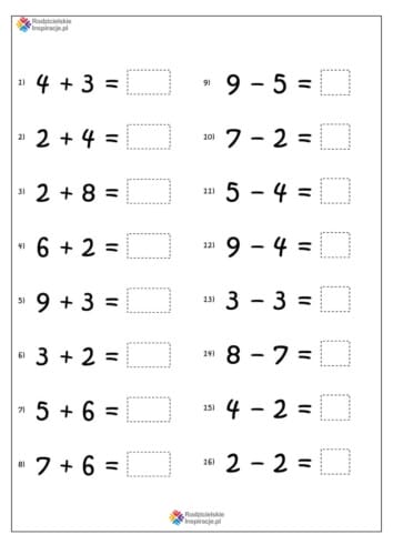 dodawanie i odejmowanie do 20 karty pracy 1