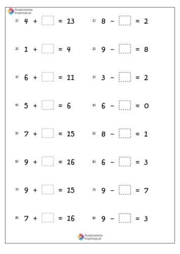 dodawanie i odejmowanie do 20 karty pracy 10