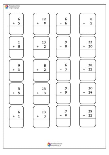 dodawanie i odejmowanie do 20 karty pracy 2