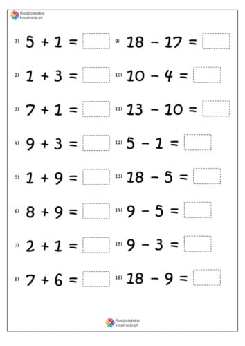 dodawanie i odejmowanie do 20 karty pracy 4