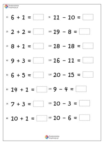 dodawanie i odejmowanie do 20 karty pracy 5