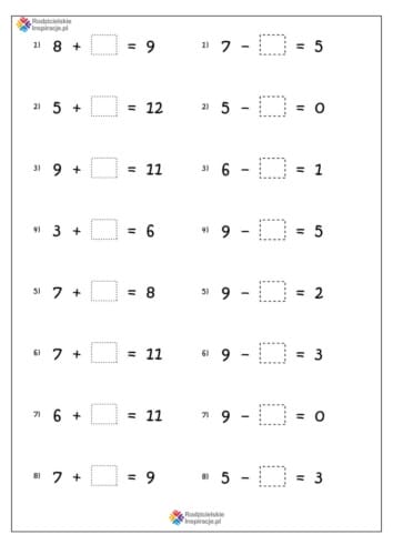 dodawanie i odejmowanie do 20 karty pracy 8