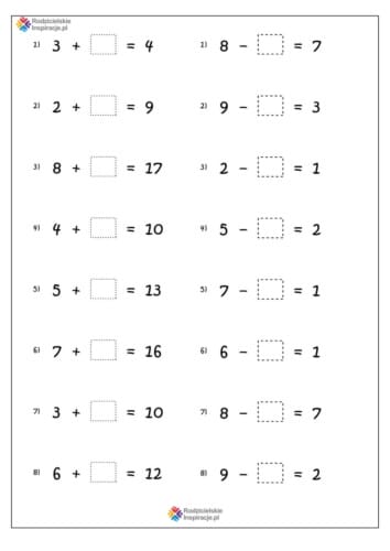 dodawanie i odejmowanie do 20 karty pracy 9