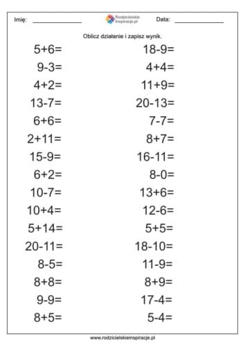 dodawanie odejmowanie do 20 1
