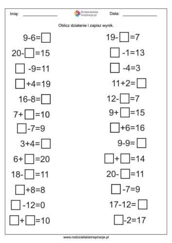 dodawanie odejmowanie do 20 2