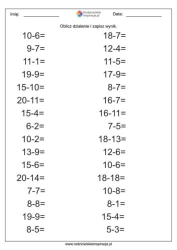 dodawanie odejmowanie do 20 3
