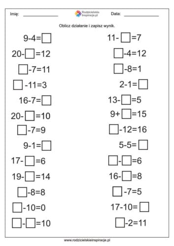 dodawanie odejmowanie do 20 4