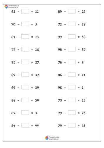 odejmowanie do 100 karty pracy