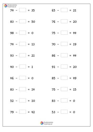 odejmowanie do 100 pdf