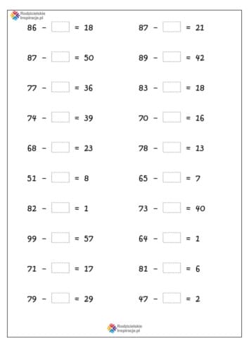 odejmowanie w zakresie 100 12