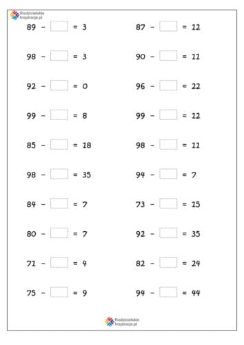 odejmowanie w zakresie 100 13