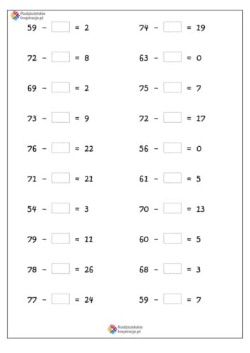 odejmowanie w zakresie 100 14