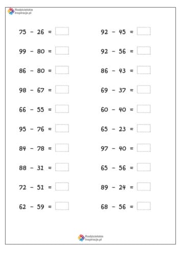 odejmowanie w zakresie 100 karty pracy pdf