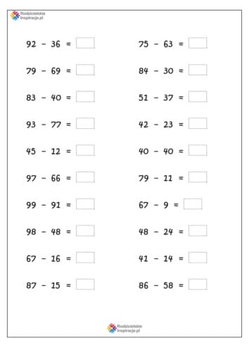 odejmowanie w zakresie 100 matematyka