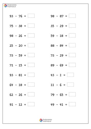 odejmowanie w zakresie 100 pdf