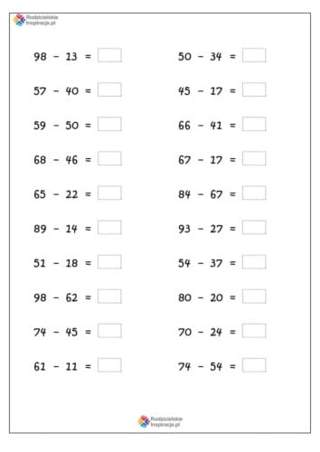 odejmowanie w zakresie 100 zadania