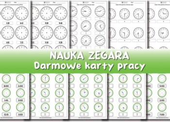 Nauka zegara karty pracy dla dzieci do druku w PDF
