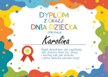 Dyplom na Dzień Dziecka do pobrania i wydrukowania