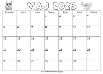 Maj 2025 kalendarz do druku