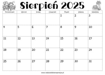 Kalendarz sierpień 2025 do druku