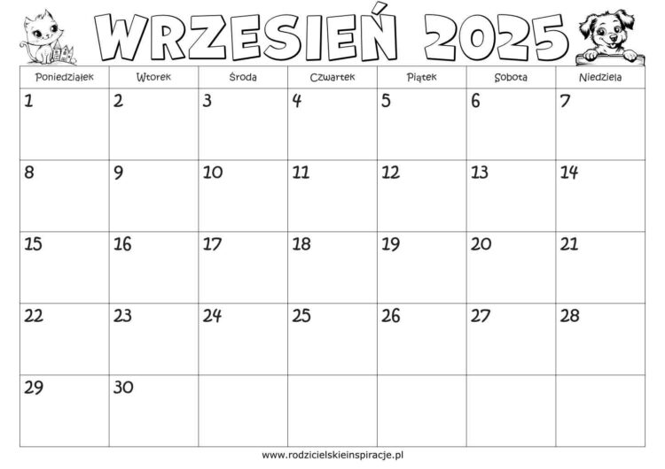 Kalendarz Wrzesień 2025 do druku (PDF)