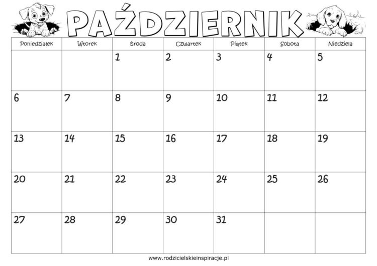 Kalendarz na październik 2025 roku