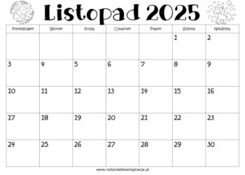 Kalendarz listopad do druku w PDF za darmo