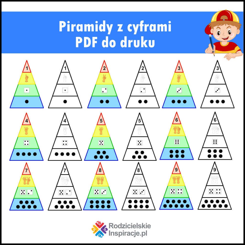 Nauka cyfr do druku - Układanka z piramidami