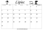 Kalendarz Lipiec 2023 do druku. Cztery wersje PDF